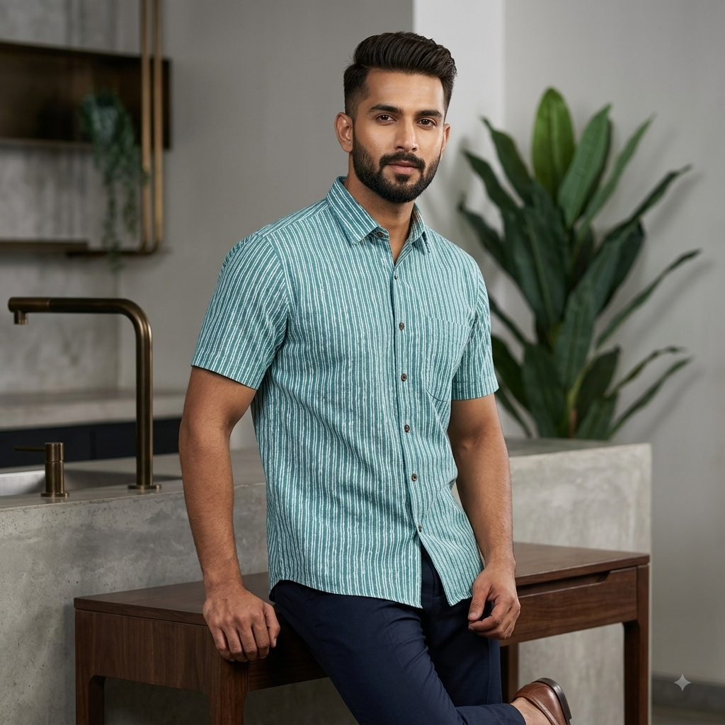 Blue Stripes Printed Cotton Shirt
