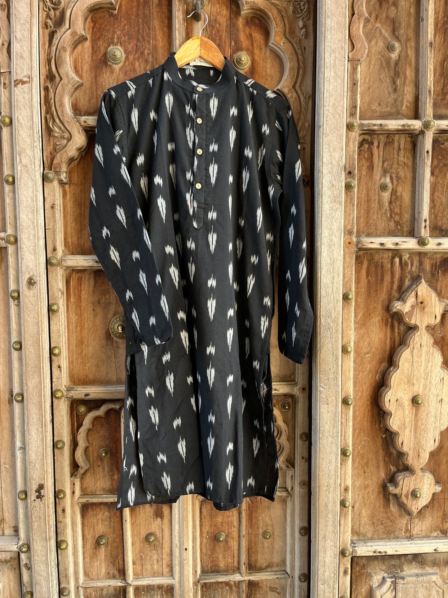 Black Ikat Men's Long Kurta