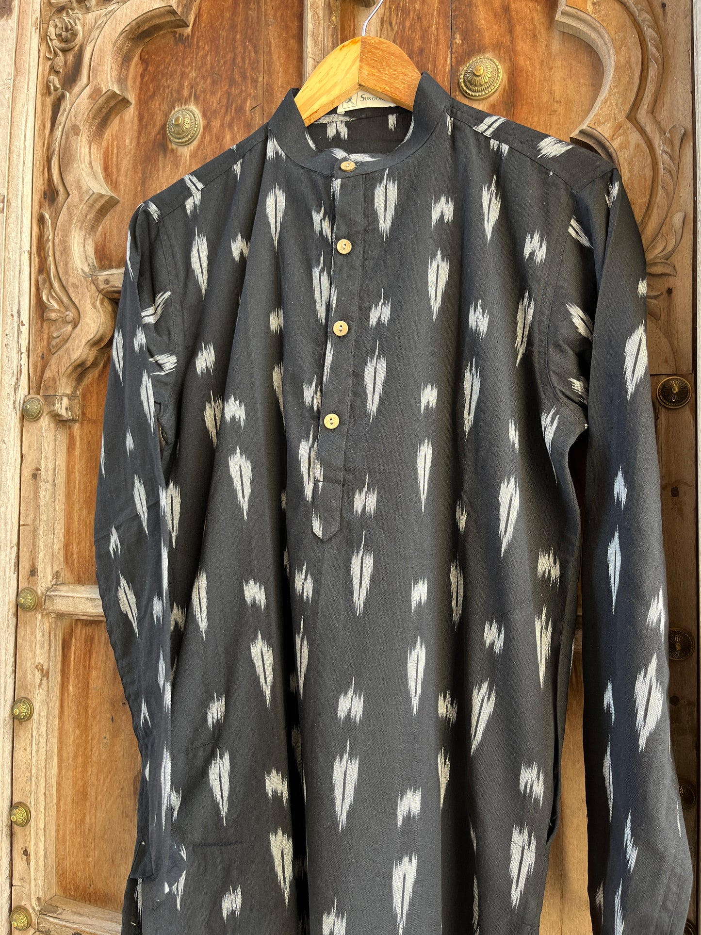 Black Ikat Men's Long Kurta