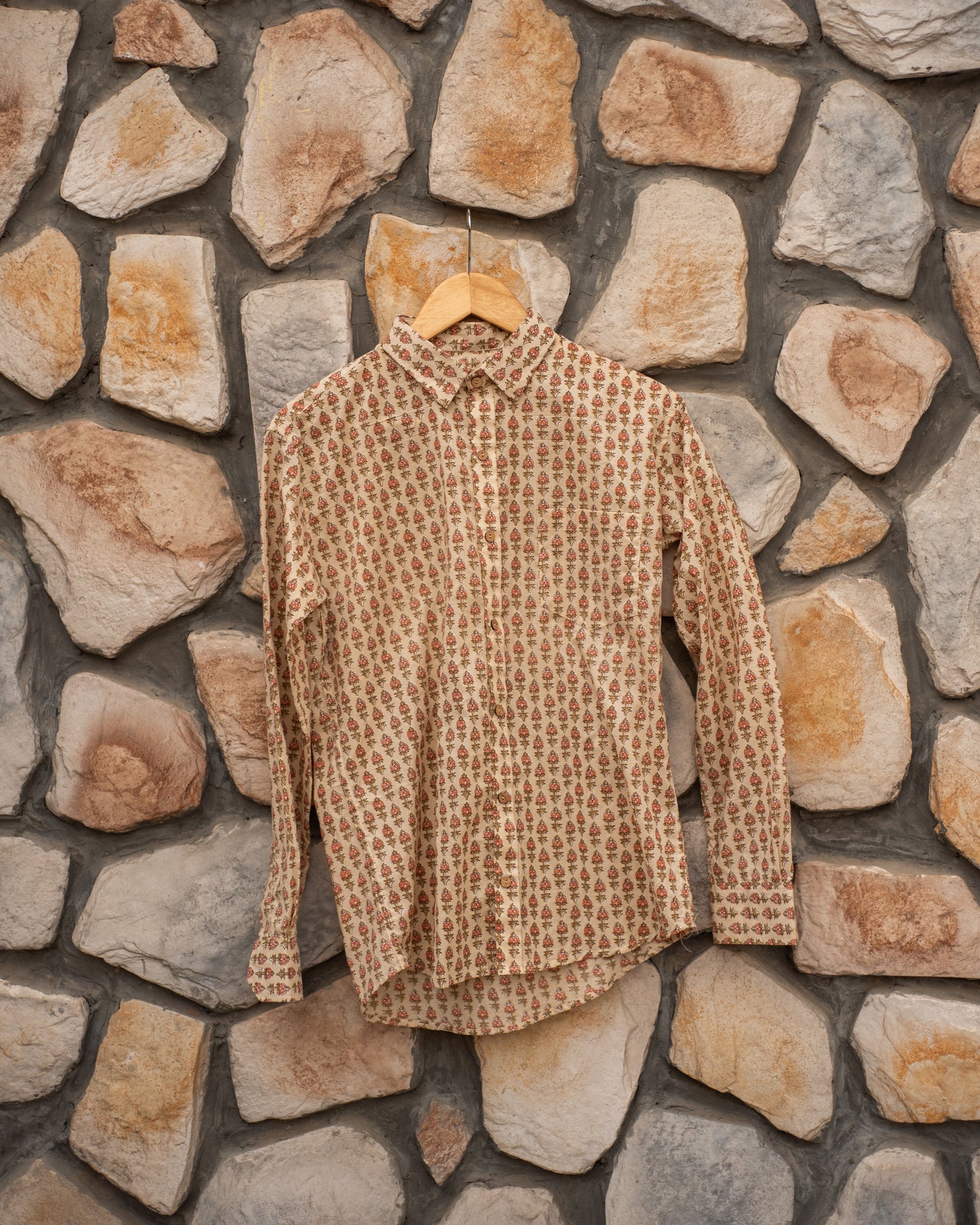 Pastel Brown Sanganeri Printed Cotton Shirt