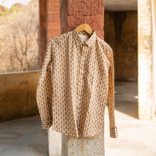 Pastel Brown Sanganeri Printed Cotton Shirt