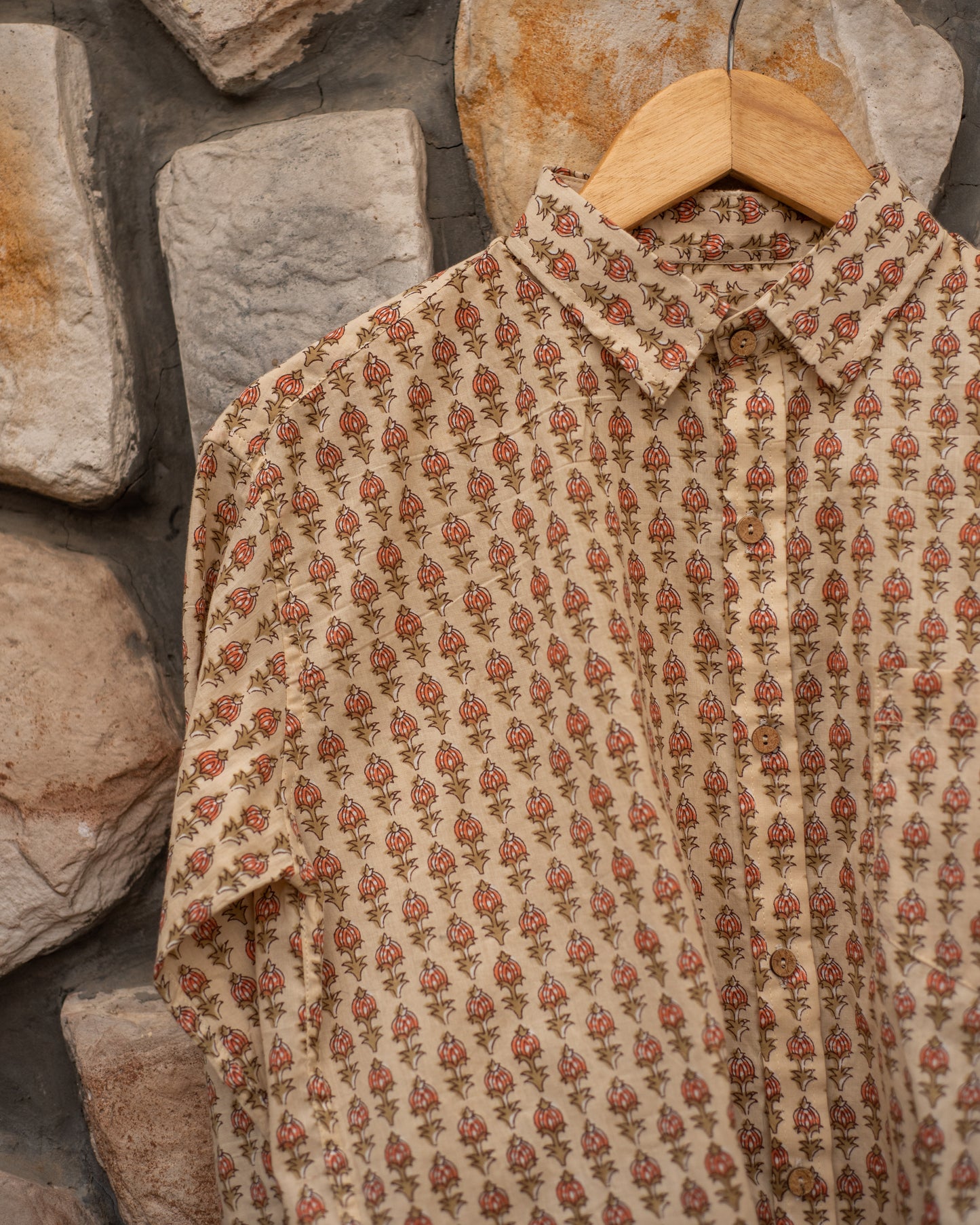 Pastel Brown Sanganeri Printed Cotton Shirt