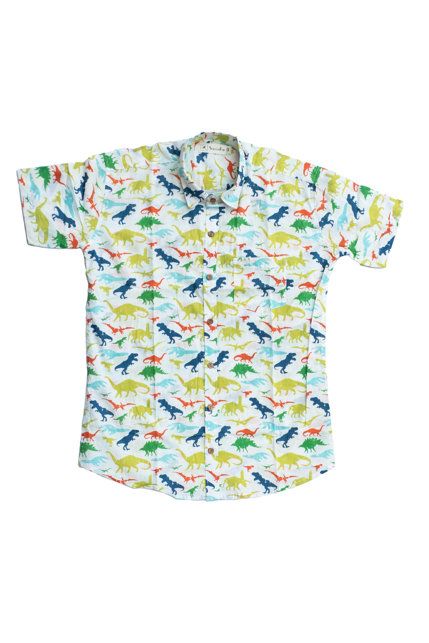 Pastel Grey Dinosaur Printed Cotton Shirt