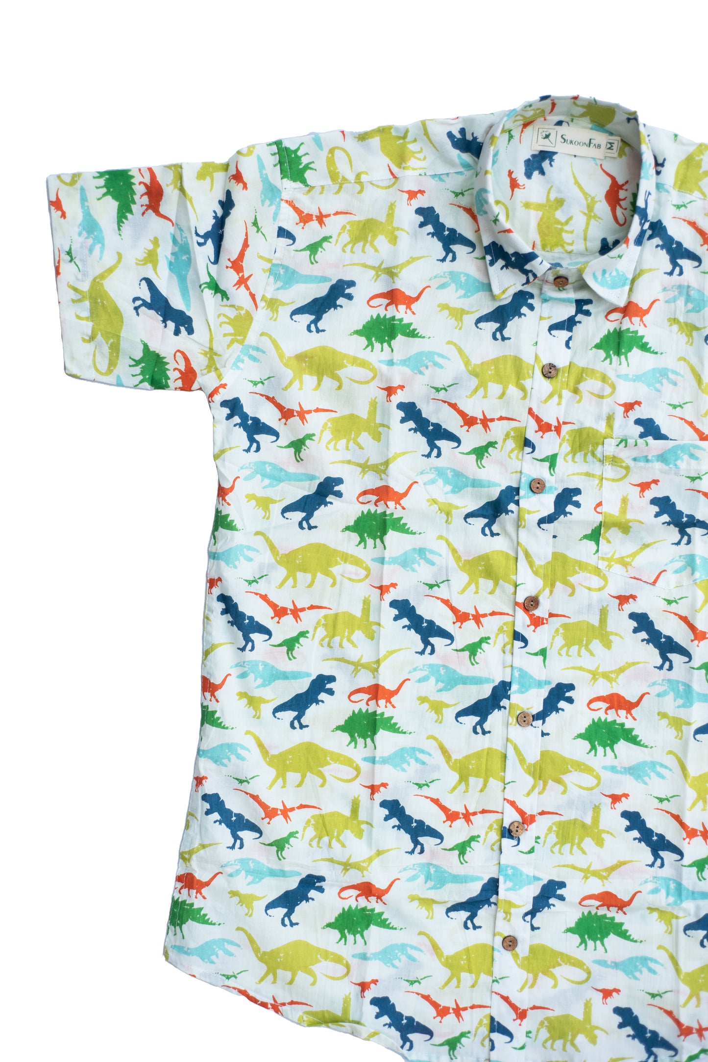 Pastel Grey Dinosaur Printed Cotton Shirt