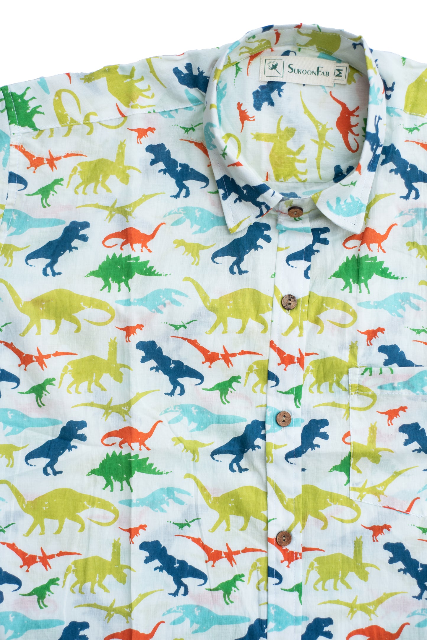 Pastel Grey Dinosaur Printed Cotton Shirt