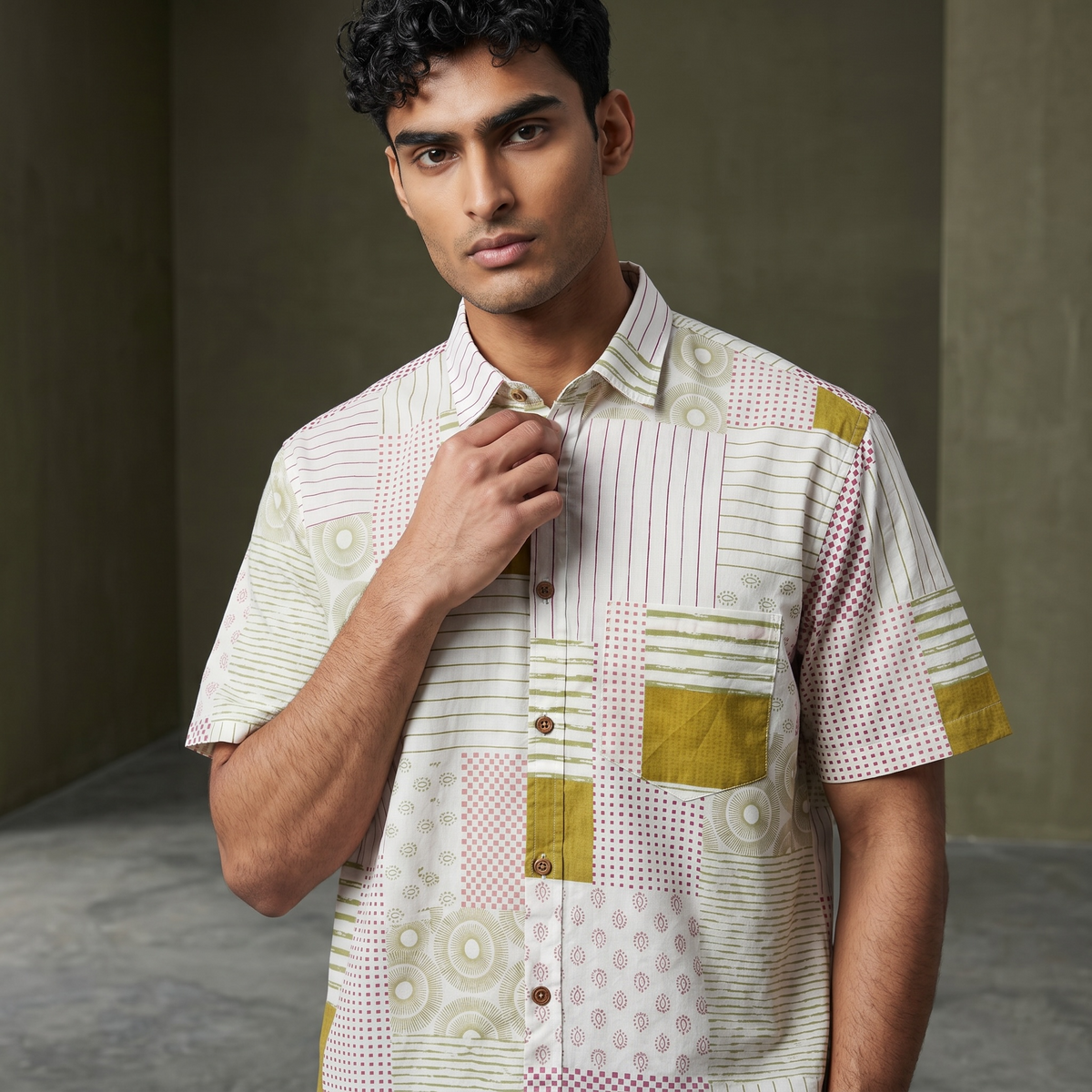 Cream Geometrical Sanganeri Print Shirt