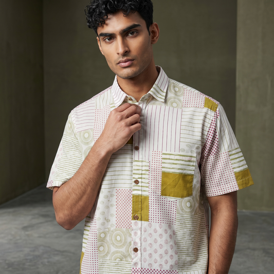 Cream Geometrical Sanganeri Print Shirt