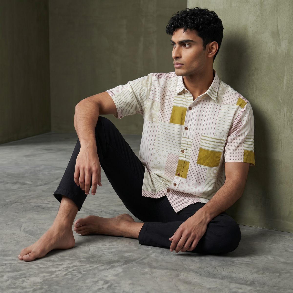 Cream Geometrical Sanganeri Print Shirt