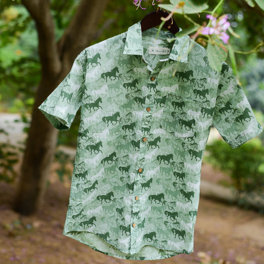 Wenge Horse Printed Cotton Shirt