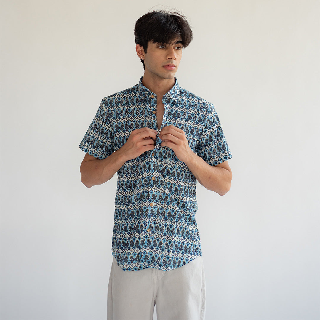 Marble Blue Hand Block Printed Shirt