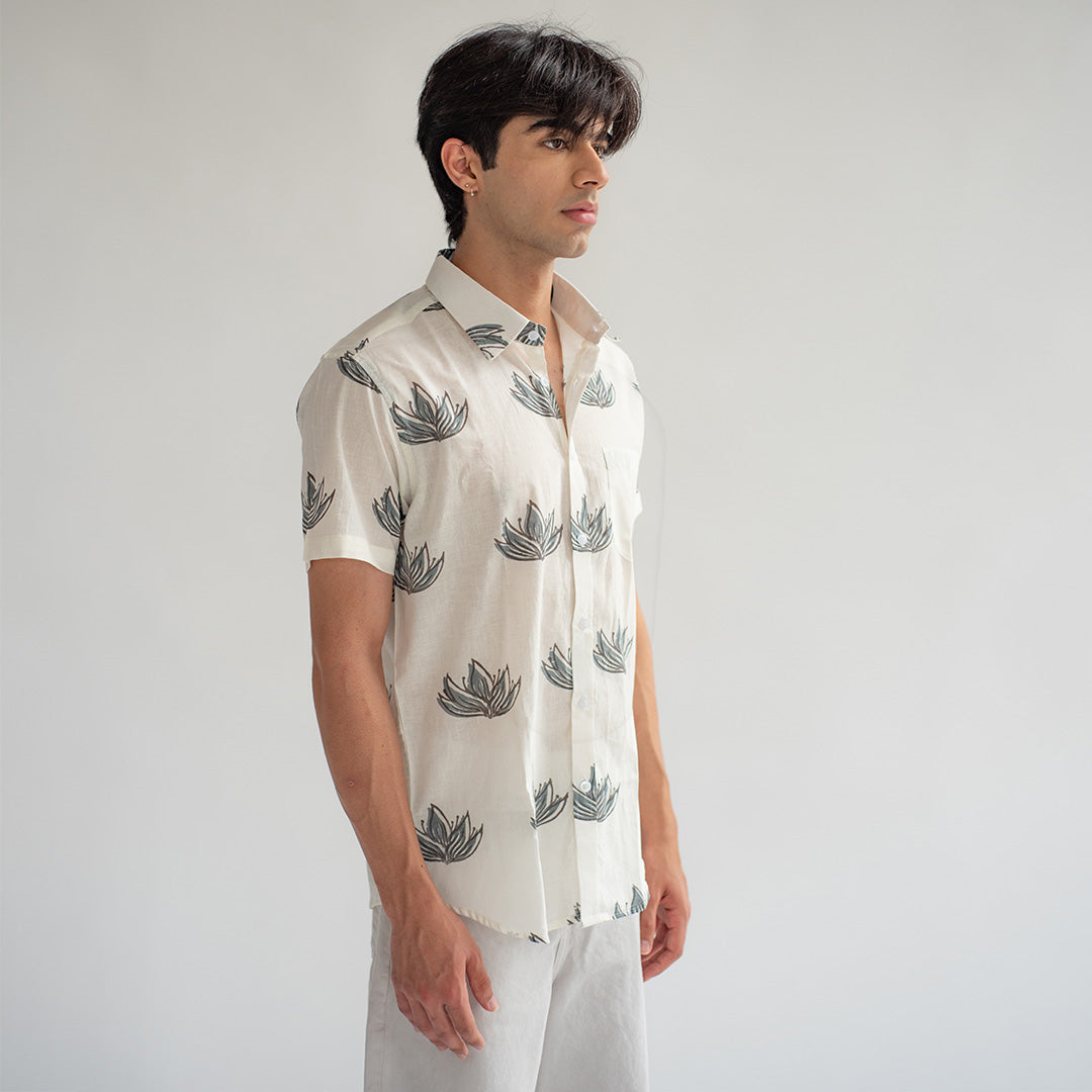 Cotton White Hand Block Printed Shirt