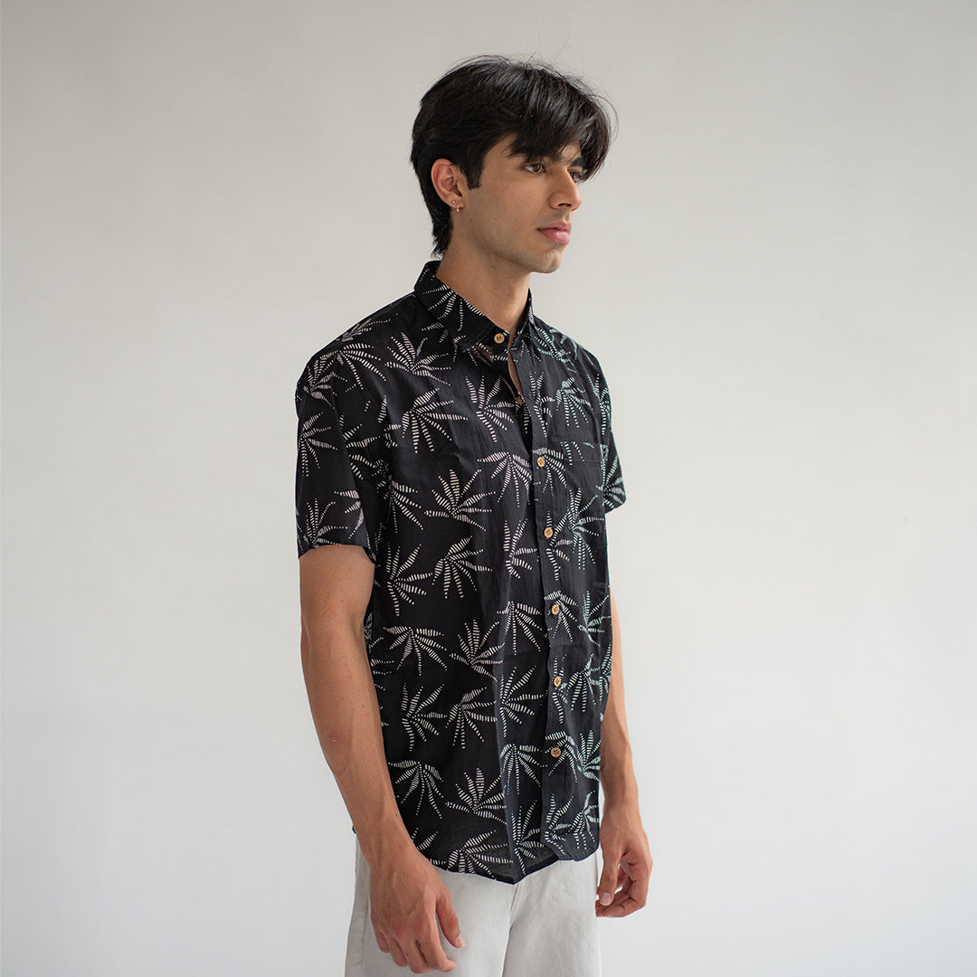 Black & White Sanganeri Printed Cotton Shirt