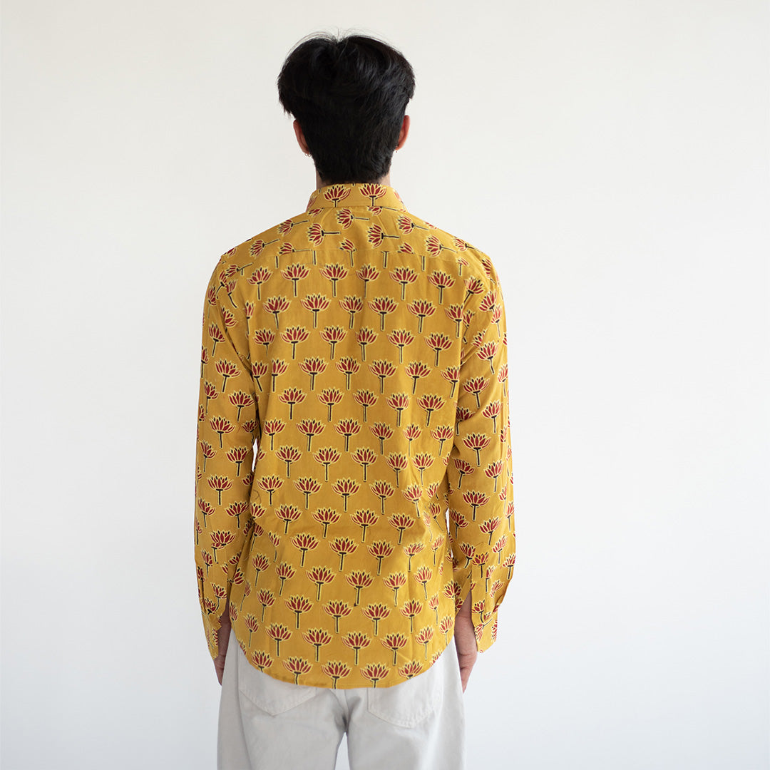 Indian Yellow Barmeri Hand Block Printed Cotton Shirt