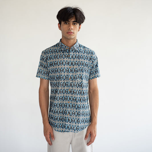 Marble Blue Hand Block Printed Shirt